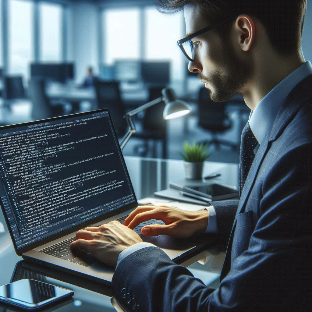 computer admin working on his laptop