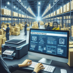 modern warehouse with Zebra label printer